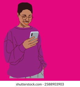 young African American lady checking her mobile phone messages