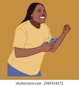 Young African American lady excited with her mobile phone