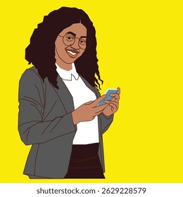 young African American lady reading her cell phone messages