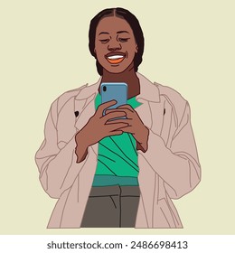 Young African American lady smiling with her phone