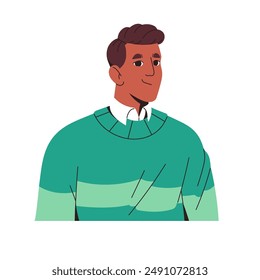 Young African American man avatar for user profile. Portrait of black guy with smile face, positive emotions. Person with happy facial expression. Flat isolated vector illustration on white background