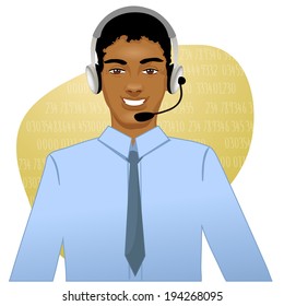 Young African American man a call operator, eps10 