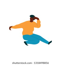 Young African American Man Dancing, Male Dancer Character Wearing Casual Clothes Vector Illustration