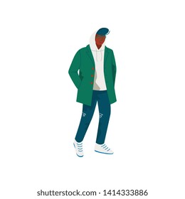 Young African American Man Dressed in Seasonal Clothes Vector Illustration