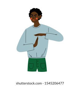 Young African American Man Showing Palm to Palm Gesture Vector Illustration