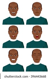 young african american man with six different expressions