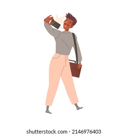 Young african american man man taking selfie with smartphone cartoon vector illustration