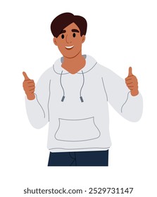 Young African American man with thumbs up showing agreement and approval. Man showing sign is great. Vector flat illustration isolated on white background