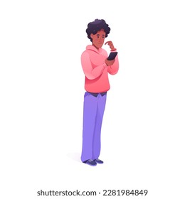 Young African American Man using Smartphone as Mobile Device Vector Illustration