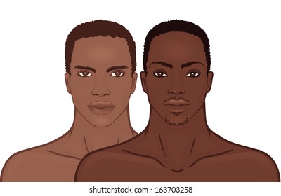 Young African American man's face. Vector illustration from "Bodies Templates" set. 