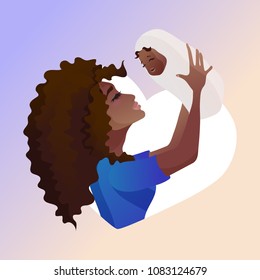 Young african american mother with baby in her hands.