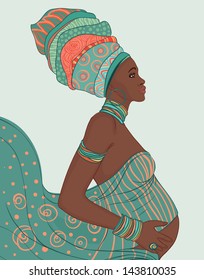 Young African American Mother pregnant isolated, vector illustration