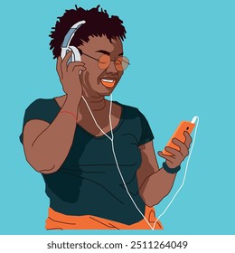 
Jovem afro-americano com fones de ouvido sorrindo e usando óculos