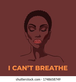 Young African American woman against racism. Fighting for equality. I can't breathe concept. Sketching illustration, realistic portrait