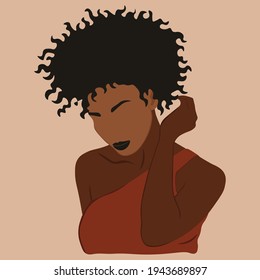 Young African American woman with black curly hair. Vector illustration.