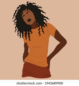 Young African American woman with black curly hair. Vector illustration.