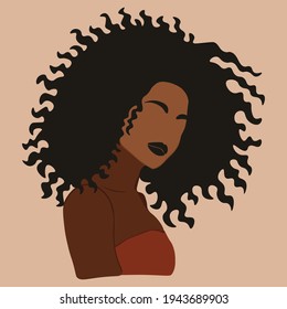 Young African American woman with black curly hair. Vector illustration.