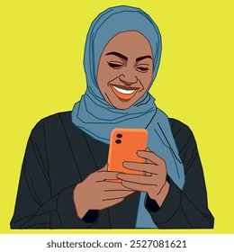 A young African American woman with a cell phone smiling. 