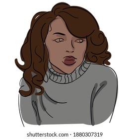 Young African American woman closed her eyes. Black dreamy girl on Vector illustration