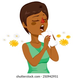 Young African American Woman Going To Sneeze Because Of Spring Allergy Making Funny Face