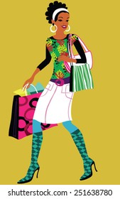 Young African American Woman with shopping bags