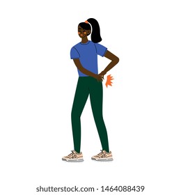 Young African American Woman Suffering from Low Back Pain Caused By Illness or Injury Vector Illustration