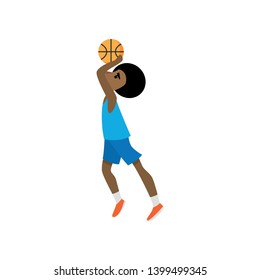 Young african basketball player try to throw ball in basket