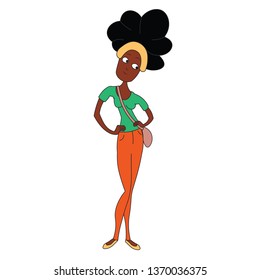 young African Caribbean girl Teenage girl woman student standing happy smiling wearing jeans pant short blouse