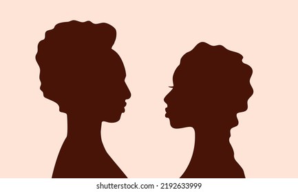 Young African couple in love. Man and woman silhouette. People looking at each other. Romantic Date, bonding to each other. Vector illustration