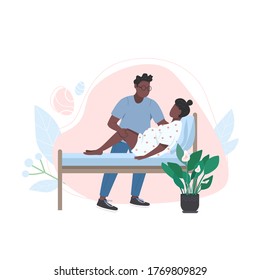 Young african family flat color vector faceless characters. Give birth at home. Husband coaching wife. Alternative childbirth isolated cartoon illustration for web graphic design and animation