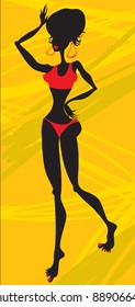 a young African girl in a red bathing suit (vector illustration)