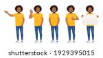 Young african man in casual clothes standing with different gestures set isolated vector illustration