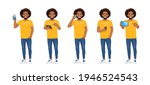 Young african man in casual outfit with gadgets phone and tablet set isolated vector illustration