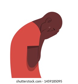 Young African man in despair. The guy in profile is under great stress. Nervous breakdown. Depressive disorder. Vector illustration in flat style.