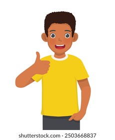 Young African man giving thumbs up and positive feedback approval looking confident smiling expression