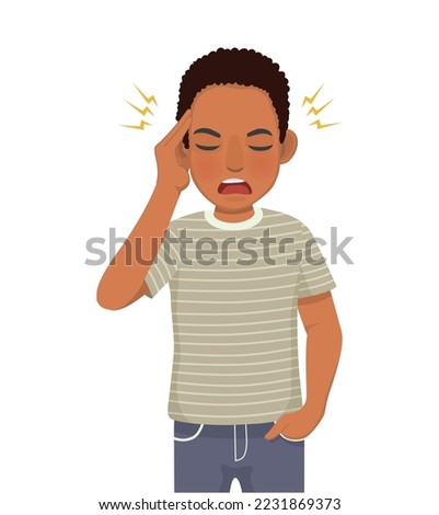 young African man having headache with hand squeezing his head because of stress, migraine, and having worries or anxiety problems