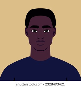 Das Portrait des jungen Afrikaners. Abstrakter Typ oder Student. Abstrakter männlicher Avatar im Gesicht im flachen Stil. Vektorkunst