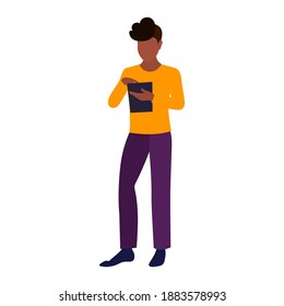 Young african man with tablet computer. Work online