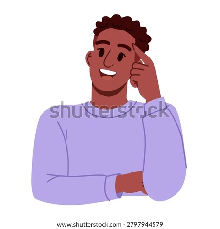 Young African Man Thinking About Solution. Smart Male Character with Creative Idea. Vector Illustration.