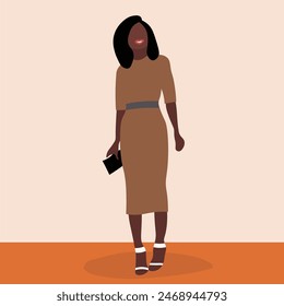 Joven modelo africana en elegante línea de arte estilo Vector