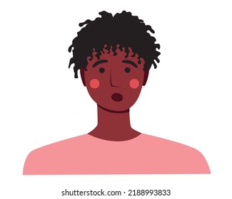 Young African non-binary person is surprised. Flat vector stock illustration isolated. Expressing various emotions, such as surprise