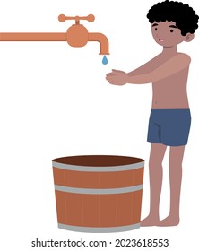 Young African school boy holding hands under a tap. Water scarcity problems concern the inadequate access to safe drinking water. 1 billion people in the developing world don't have access to it.