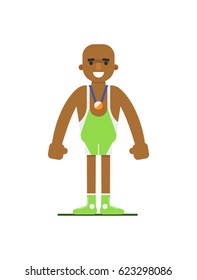 Young african weightlifter in sports uniform vector illustration isolated on white background. Sport competition concept, athlete personage in flat design.