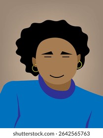 Young African woman with black hair wearing golden earring