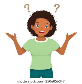 Young African woman feeling confused have no idea, doubt and clueless