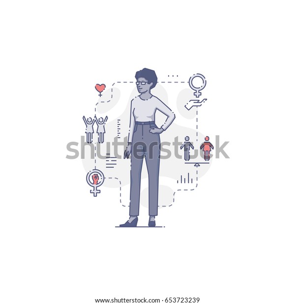 Young Africanamerican Woman Standing Akimbo Surrounded Stock Vector Royalty Free 653723239