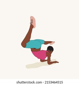 Young afro american female workout. Sport girl doing stretching exercise. Young woman wearing workout clothes. Sport fashion girl outline in urban casual style.