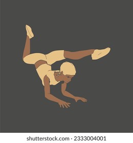 Young afro american female workout. Sport girl doing stretching exercise. Young woman wearing workout clothes. Sport fashion girl outline in urban casual style.
