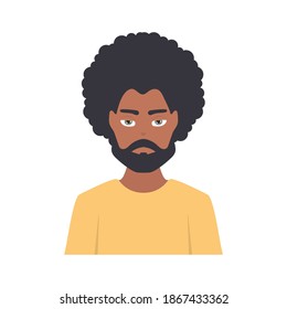 Young afro man avatar character. Male face portrait cartoon person vector illustration.