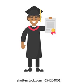 Young afro man in black gown with diploma certificate ceremony